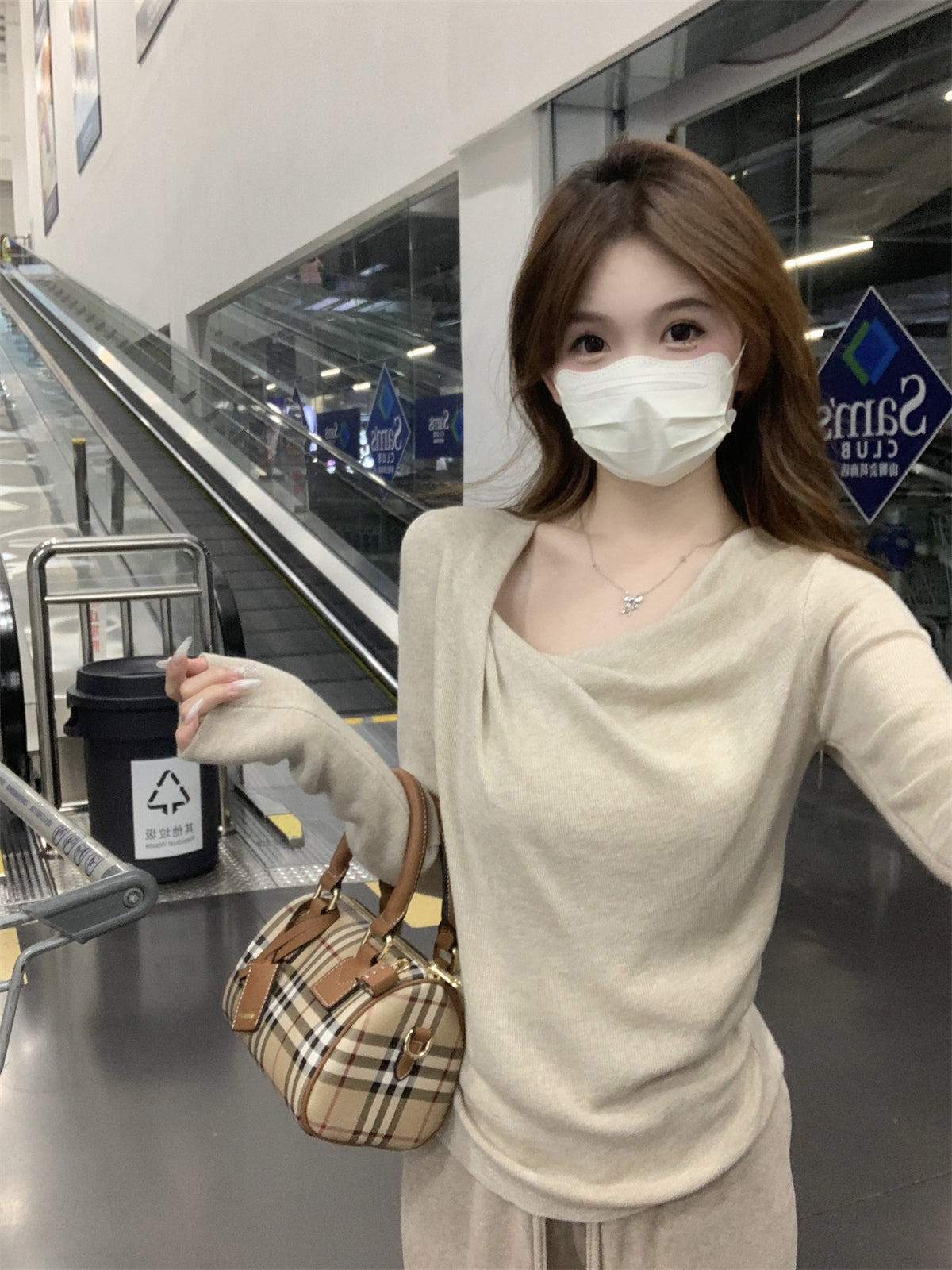 CGD20005-64B 春季蕩領修身褶皺針織衫(3色)