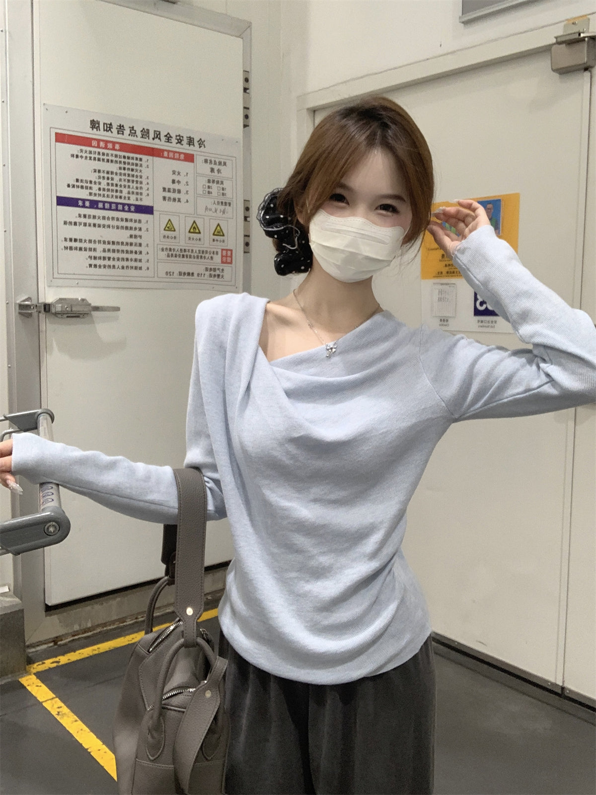 CGD20005-64B 春季蕩領修身褶皺針織衫(3色)