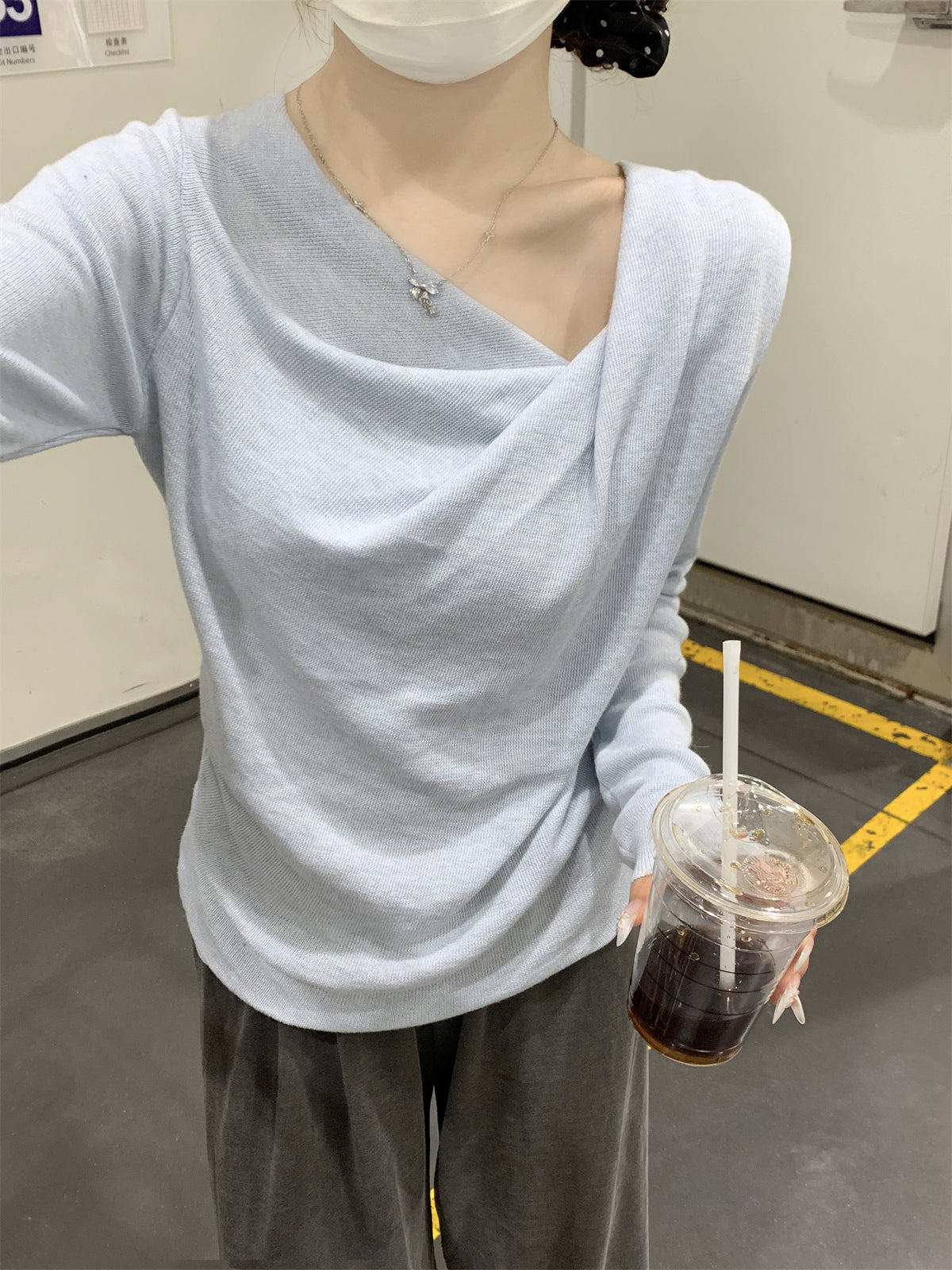 CGD20005-64B 春季蕩領修身褶皺針織衫(3色)