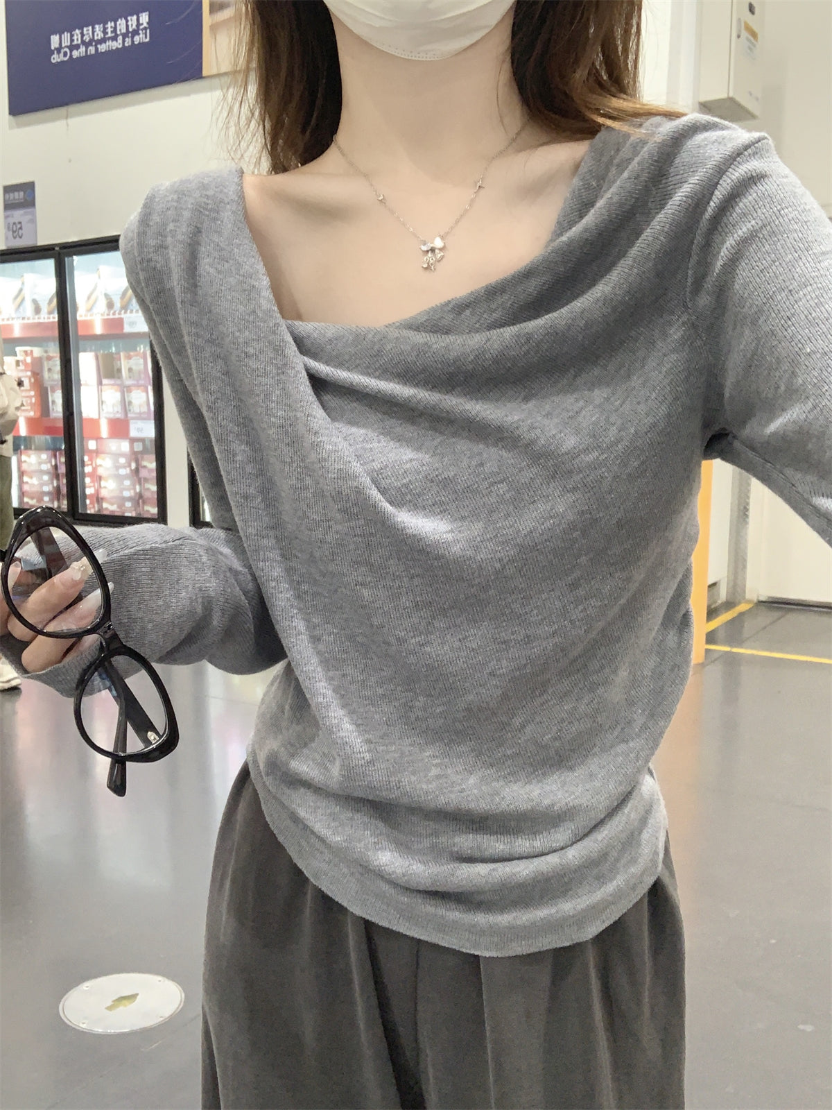 CGD20005-64B 春季蕩領修身褶皺針織衫(3色)