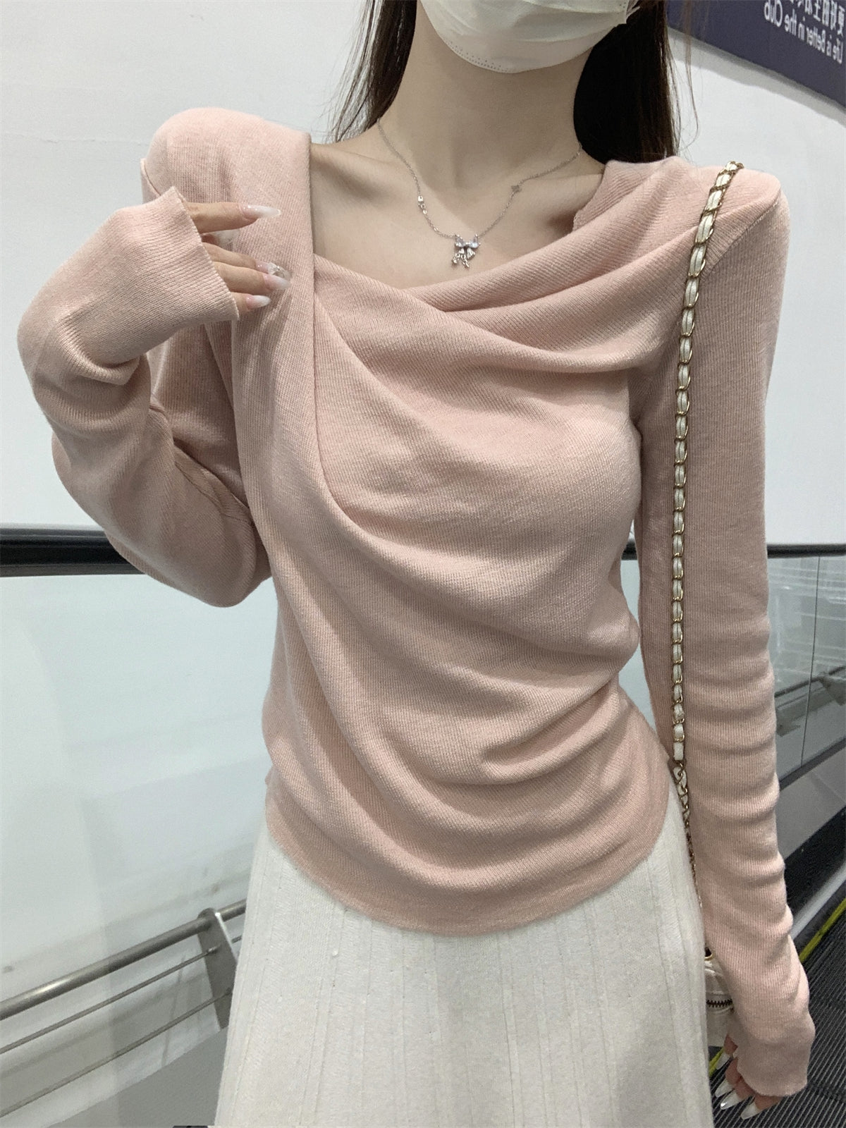 CGD20005-64B 春季蕩領修身褶皺針織衫(3色)