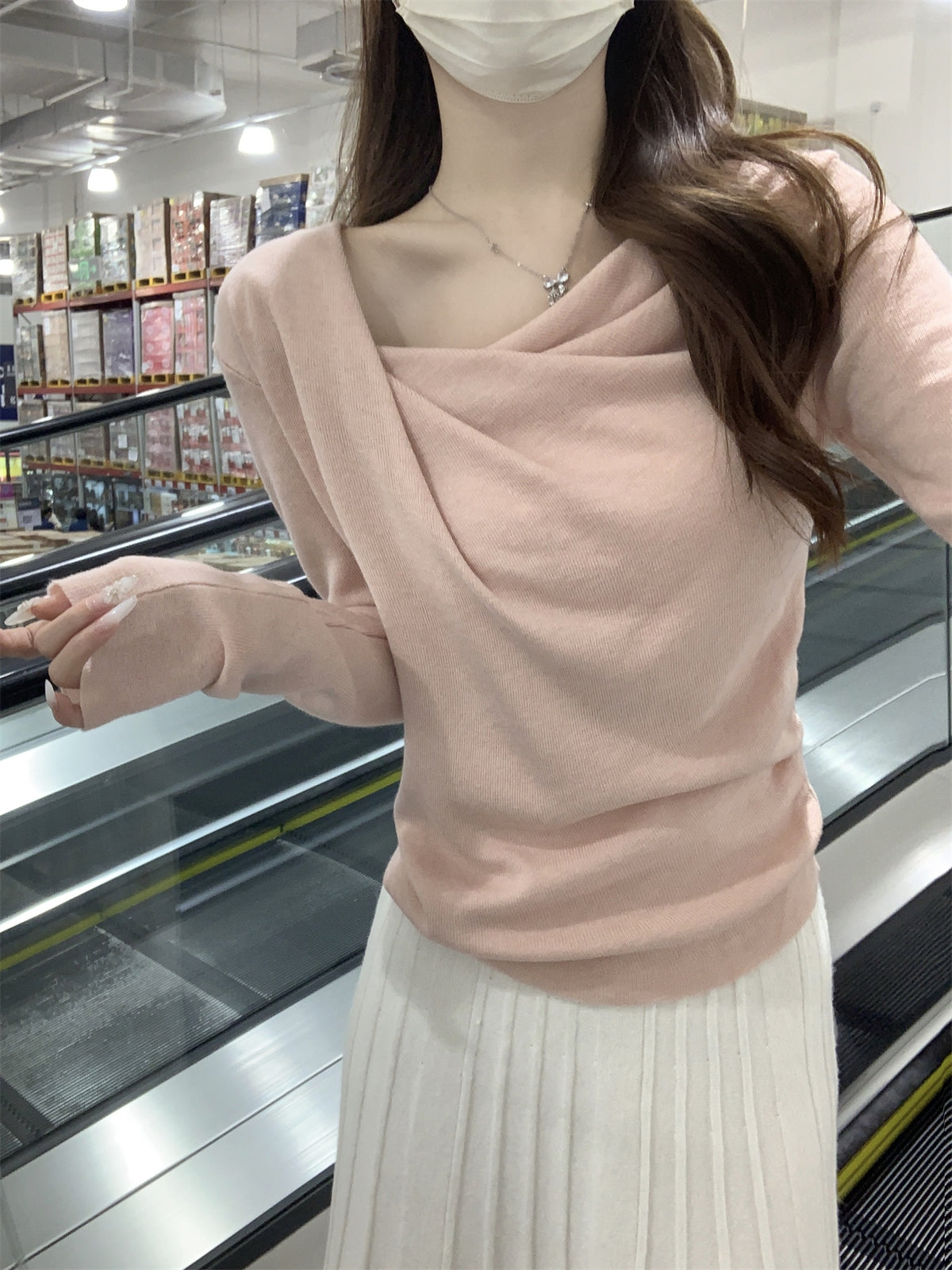 CGD20005-64B 春季蕩領修身褶皺針織衫(3色)