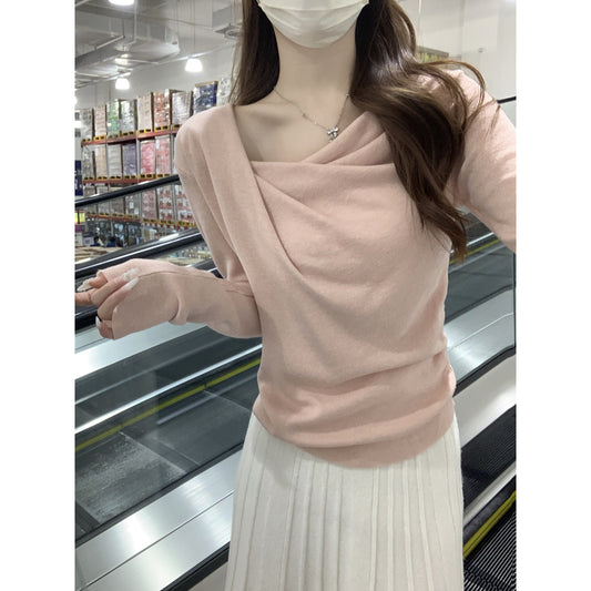 CGD20005-64B 春季蕩領修身褶皺針織衫(3色)