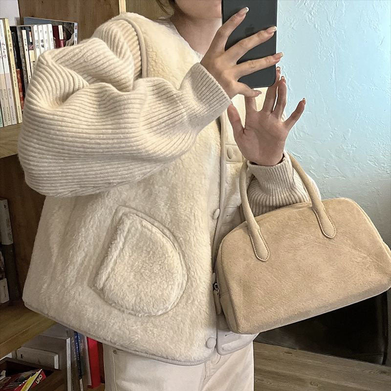 CGC13560-17B 百搭V領無袖皮毛一體雙面穿馬甲背心