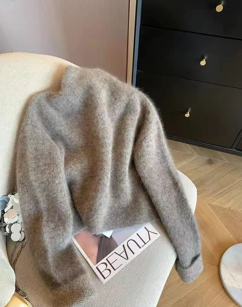 CGD61424-136B 慵懶風雙排扣立領拉鍊毛衣開衫