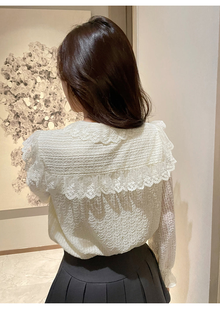 CGD9620-4B 秋裝長袖蕾絲襯衫雪紡百搭上衣