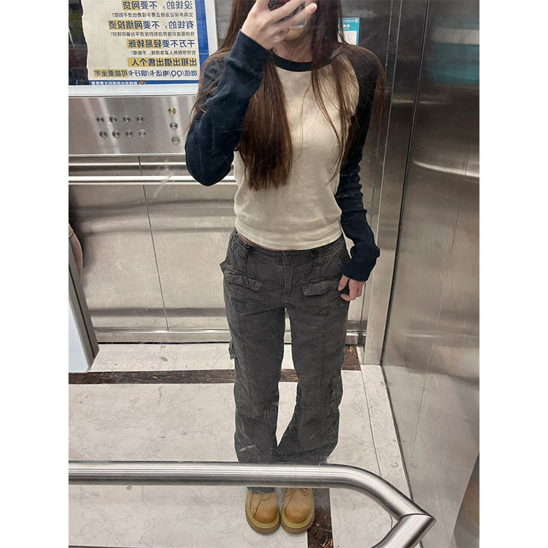 CGD008333-6B  美式復古插肩長袖T恤春秋季內搭打底衫
