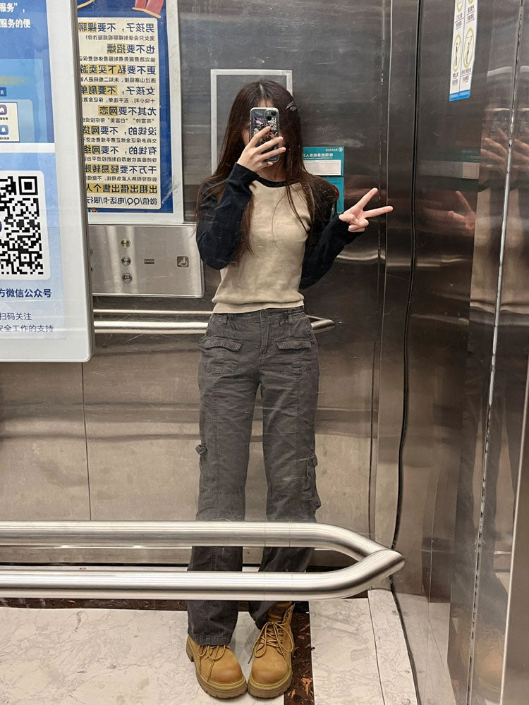 CGD008333-6B  美式復古插肩長袖T恤春秋季內搭打底衫