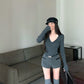 CGD22578-109B 復古氣質修身顯瘦翻領針織上衣短褲套裝(3色)