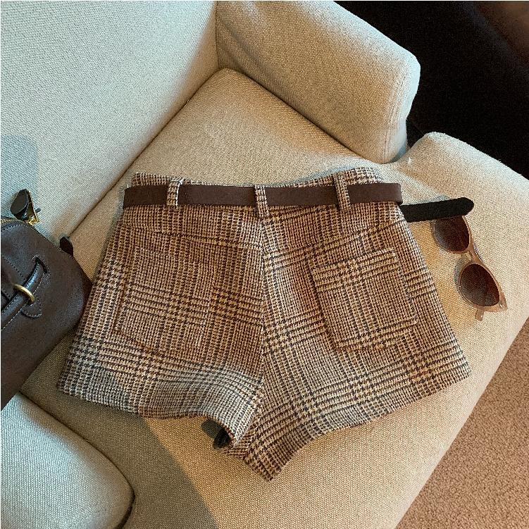 📺︎︎ CGS6063-70B 秋冬復古格子高腰短褲