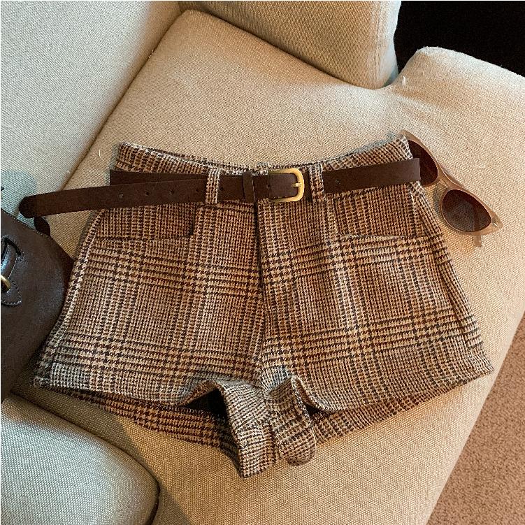 📺︎︎ CGS6063-70B 秋冬復古格子高腰短褲