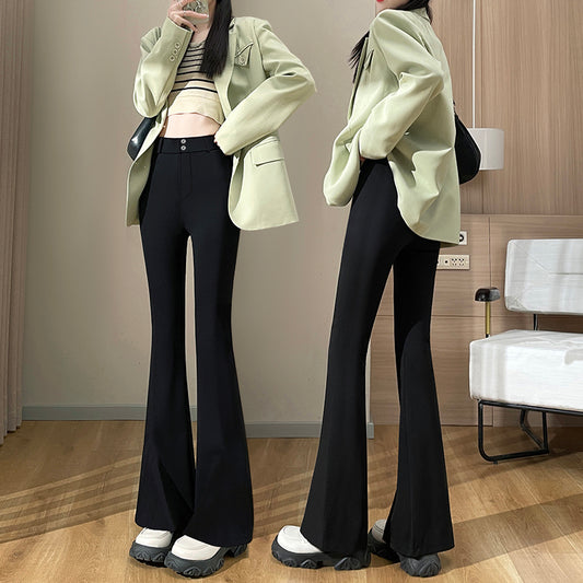 CGA5211R-34B 高腰微喇褲秋冬直筒喇叭褲加絨西裝褲（2色.常規.加絨款)