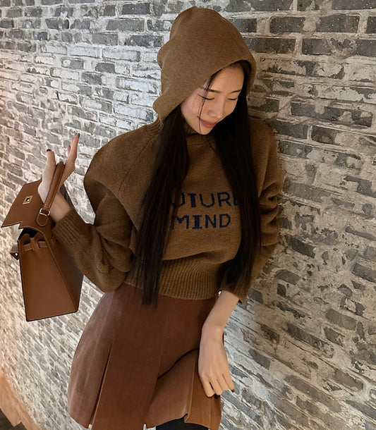 CGD9385-32B 秋冬字母撞色連帽打底衫長袖針織毛衣(2色)