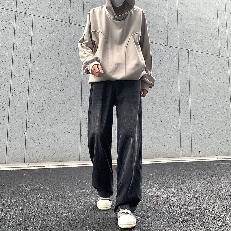 CBALL908-1B 秋冬寬鬆直筒港風牛仔褲鬆緊水洗褲(2色)