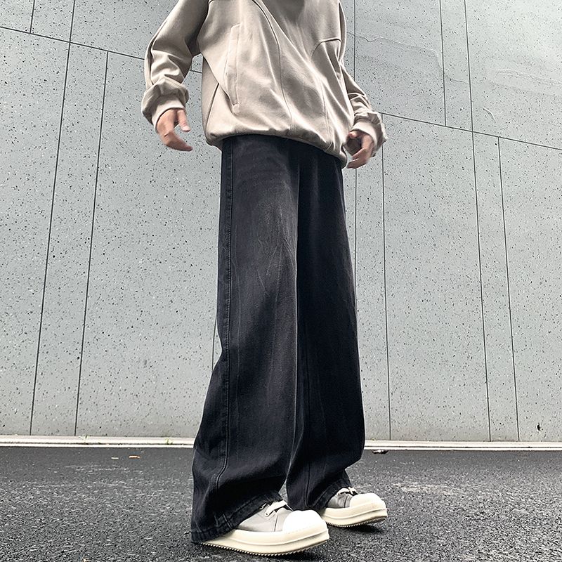 CBALL908-1B 秋冬寬鬆直筒港風牛仔褲鬆緊水洗褲(2色)