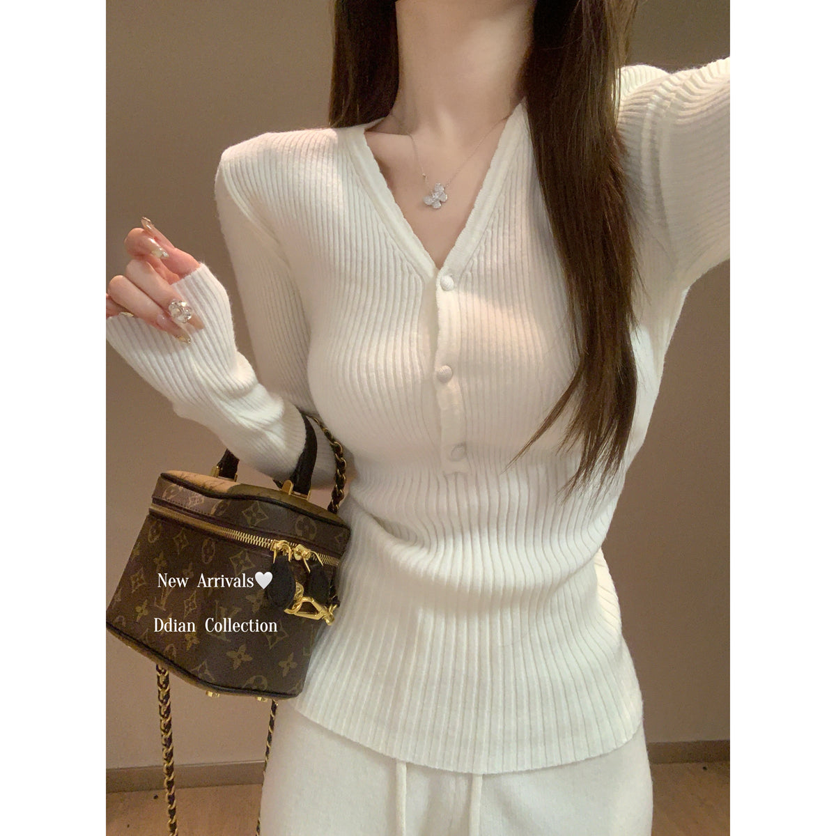 CGD7359-56B 秋冬V領安迪絨針織打底衫毛衣(5色)