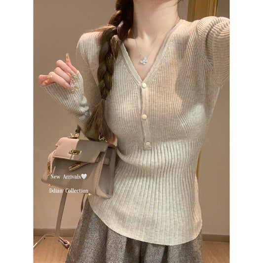 CGD7359-56B 秋冬V領安迪絨針織打底衫毛衣(5色)