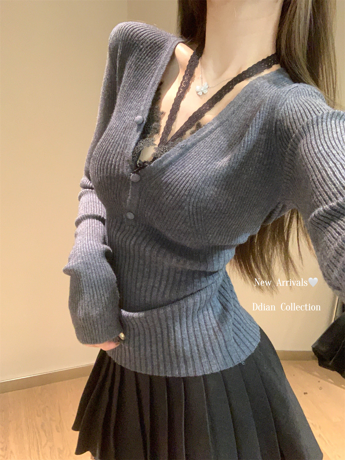 CGD7359-56B 秋冬V領安迪絨針織打底衫毛衣(5色)