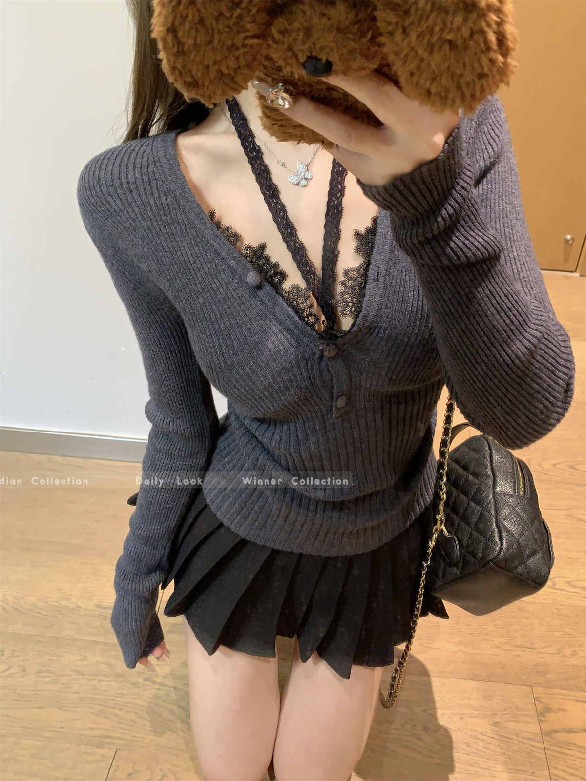 CGD7359-56B 秋冬V領安迪絨針織打底衫毛衣(5色)