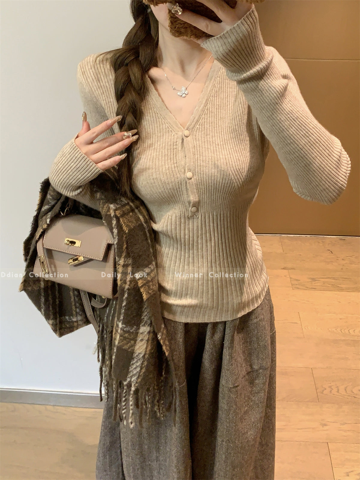 CGD7359-56B 秋冬V領安迪絨針織打底衫毛衣(5色)