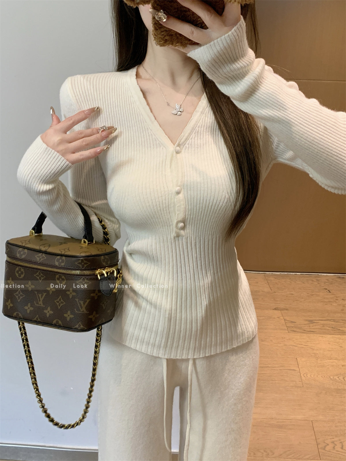 CGD7359-56B 秋冬V領安迪絨針織打底衫毛衣(5色)