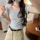 CGE250066-45B 小香風短款正肩條紋短袖T恤(3色)