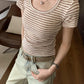 CGE250066-45B 小香風短款正肩條紋短袖T恤(3色)