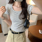 CGE250066-45B 小香風短款正肩條紋短袖T恤(3色)
