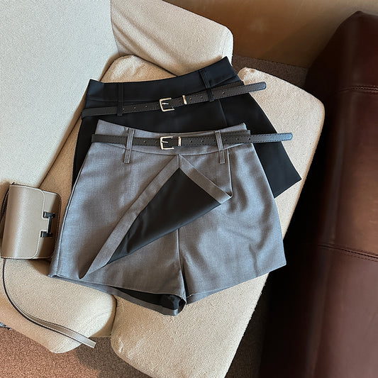CGS10206-26B 春季不規則裙褲防走光高腰A字短裙配腰帶(2色)