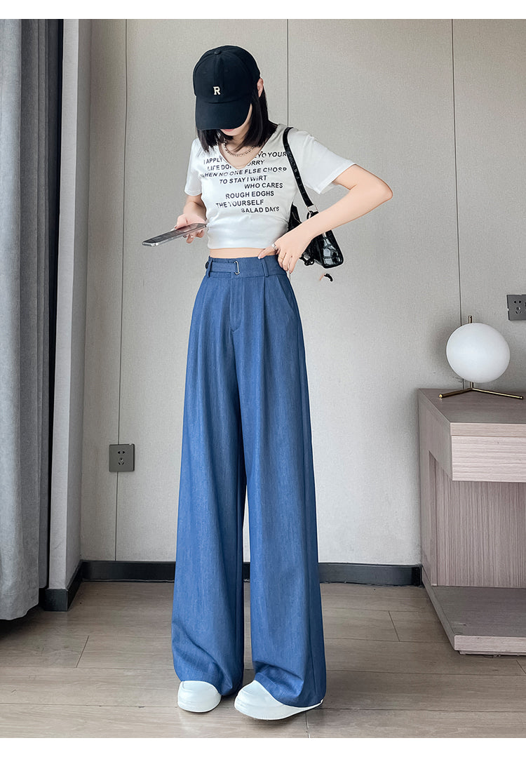 CGA6702-14B 天絲牛仔褲女夏季薄款新款高腰垂感冰絲闊腿褲