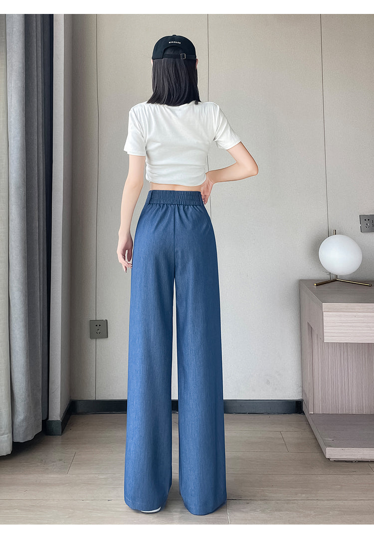 CGA6702-14B 天絲牛仔褲女夏季薄款新款高腰垂感冰絲闊腿褲