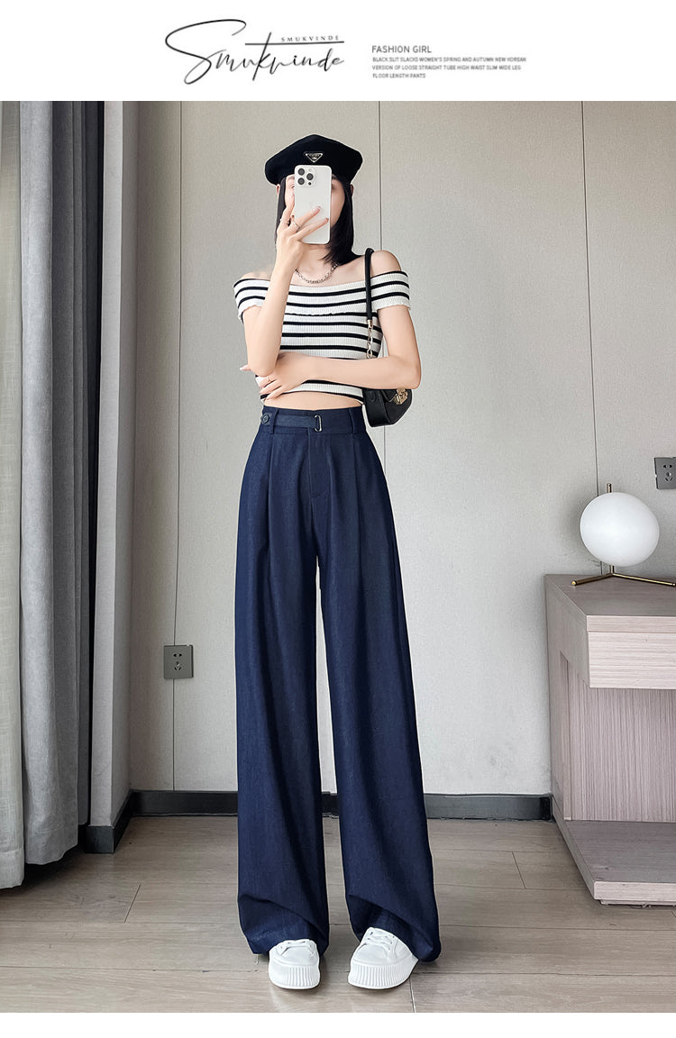 CGA6702-14B 天絲牛仔褲女夏季薄款新款高腰垂感冰絲闊腿褲