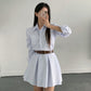 CGB5019-75B 韓國chic法式經典條紋百褶襯衣連衣裙(3色)