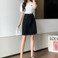 CGS9763-82B 洗水開叉半身裙夏季撞色A字牛仔短裙(2色)