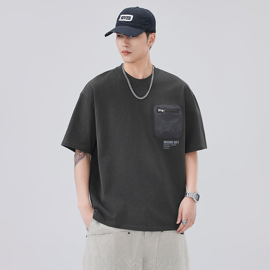 CBEET5805-84B 夏季百搭純棉舒適簡約口袋裝潢圓領T恤(3色)