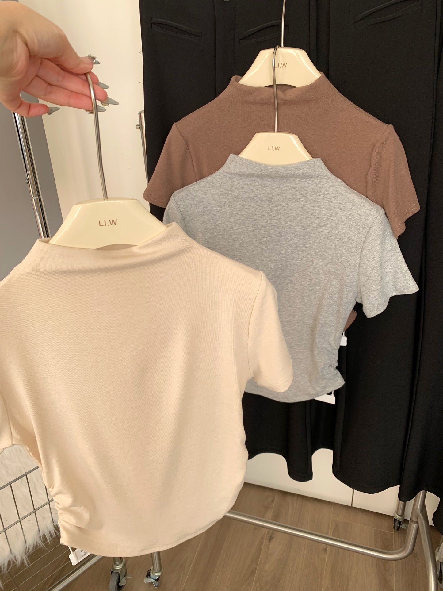 CGE5322-80B 褶皺收腰半高領短袖正肩T恤(9色)