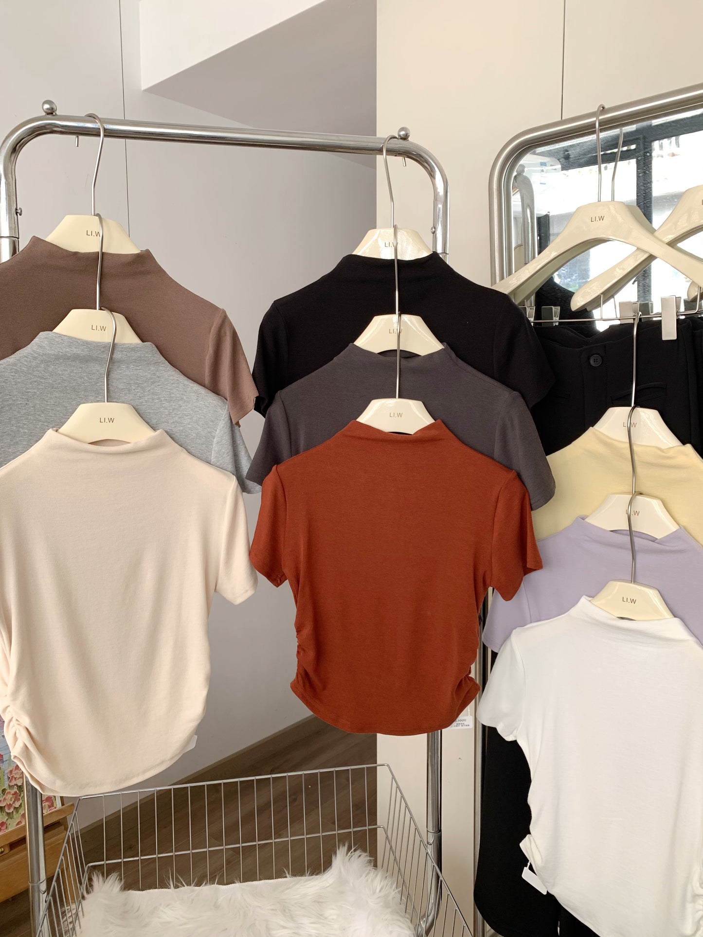 CGE5322-80B 褶皺收腰半高領短袖正肩T恤(9色)