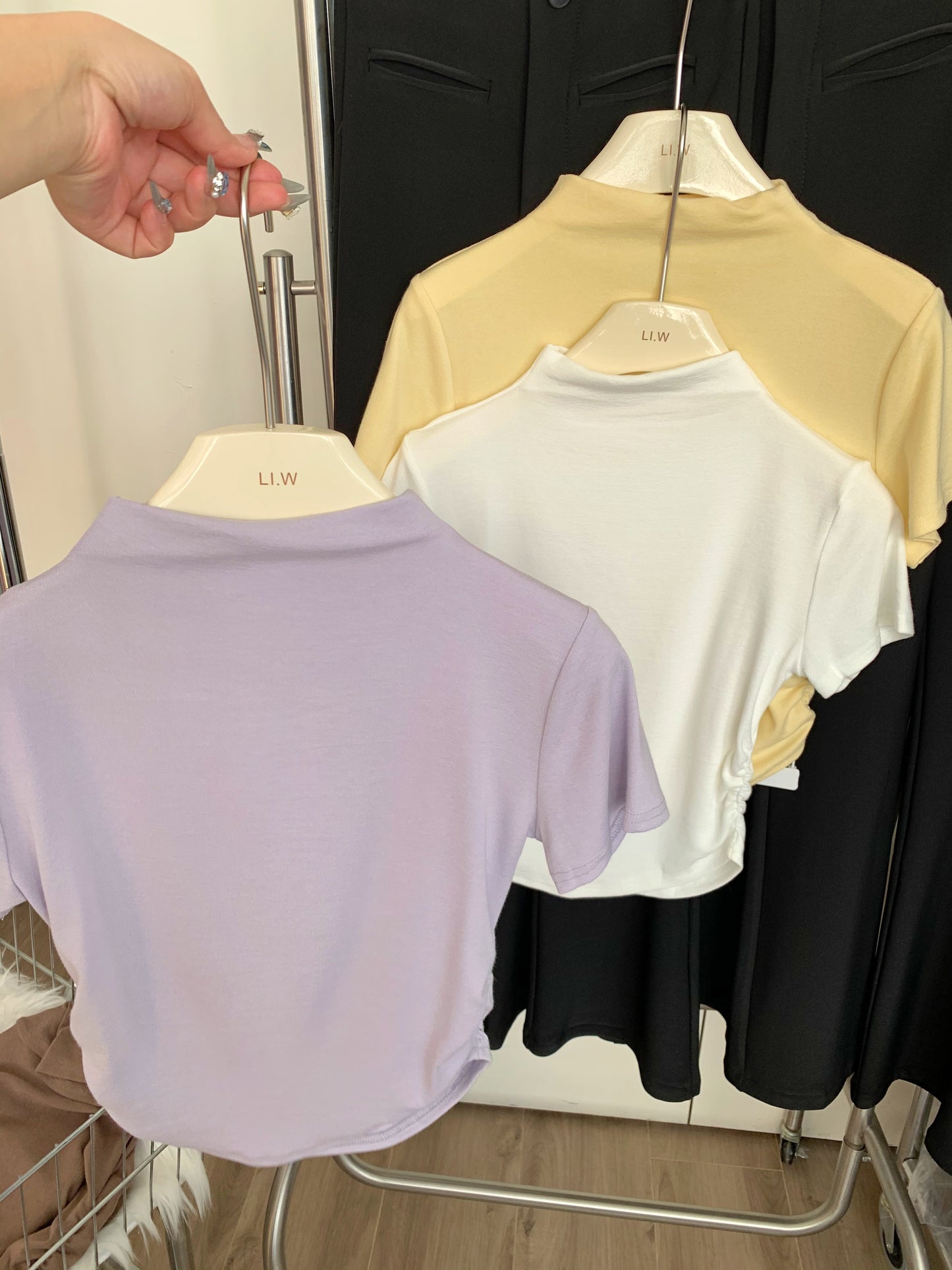 CGE5322-80B 褶皺收腰半高領短袖正肩T恤(9色)