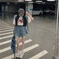 CGF0393-0395-81B 時尚無袖牛仔背心個性短褲兩件套