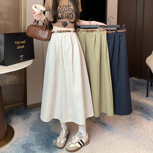 📺︎︎  CGS1266-58B 春夏高腰中長款洗水棉半身A字裙(4色)