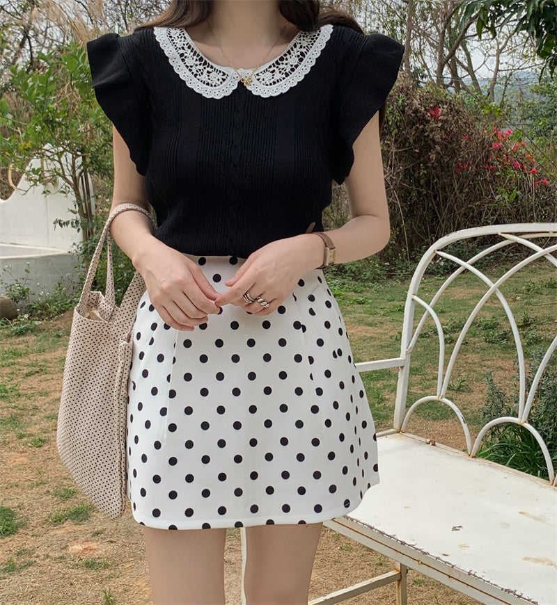 📺︎︎ CGE5314-88B 蕾絲拼接冰絲針織衫T恤(4色)