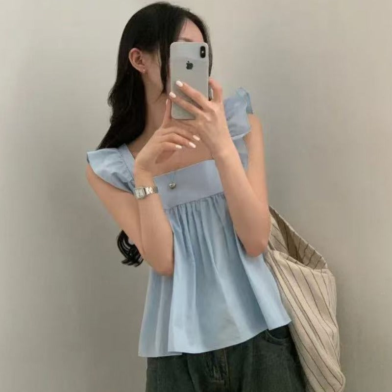 CGF13896-17B 飛飛袖後背系帶蝴蝶結背心上衣(3色)