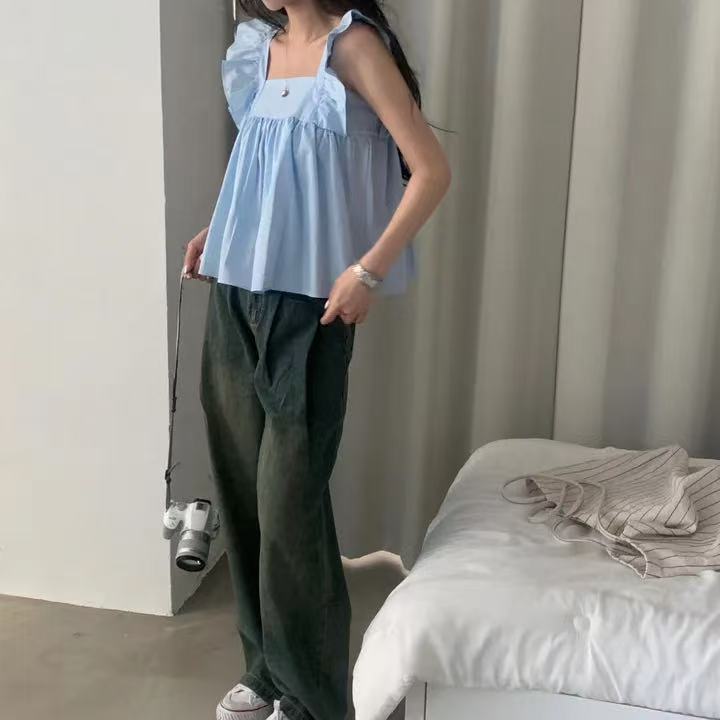 CGF13896-17B 飛飛袖後背系帶蝴蝶結背心上衣(3色)