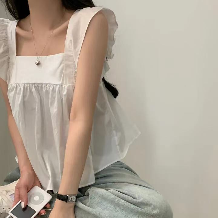 CGF13896-17B 飛飛袖後背系帶蝴蝶結背心上衣(3色)