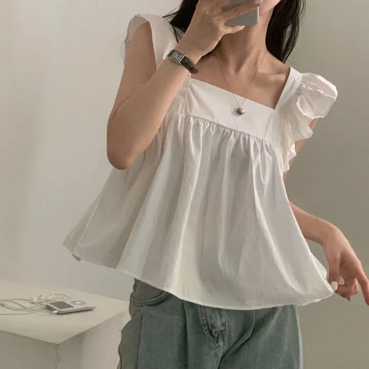 CGF13896-17B 飛飛袖後背系帶蝴蝶結背心上衣(3色)