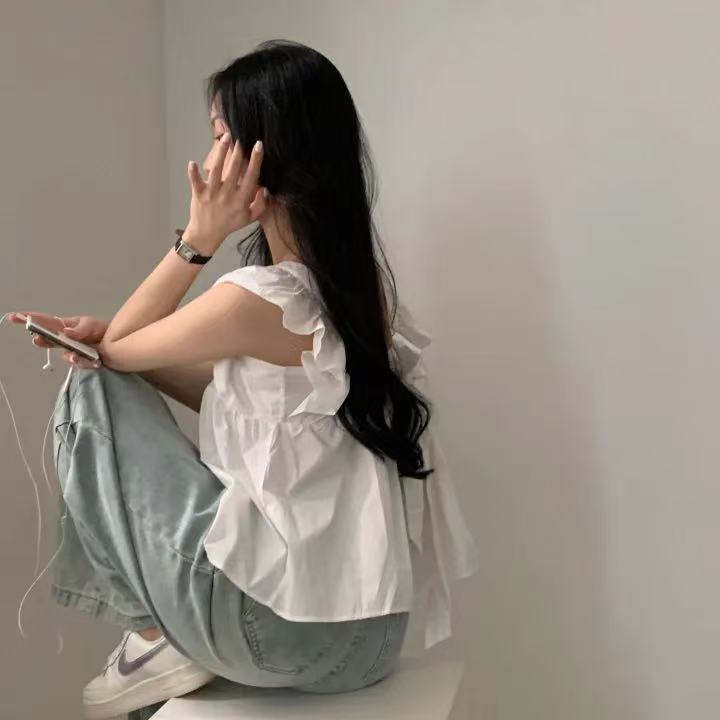 CGF13896-17B 飛飛袖後背系帶蝴蝶結背心上衣(3色)