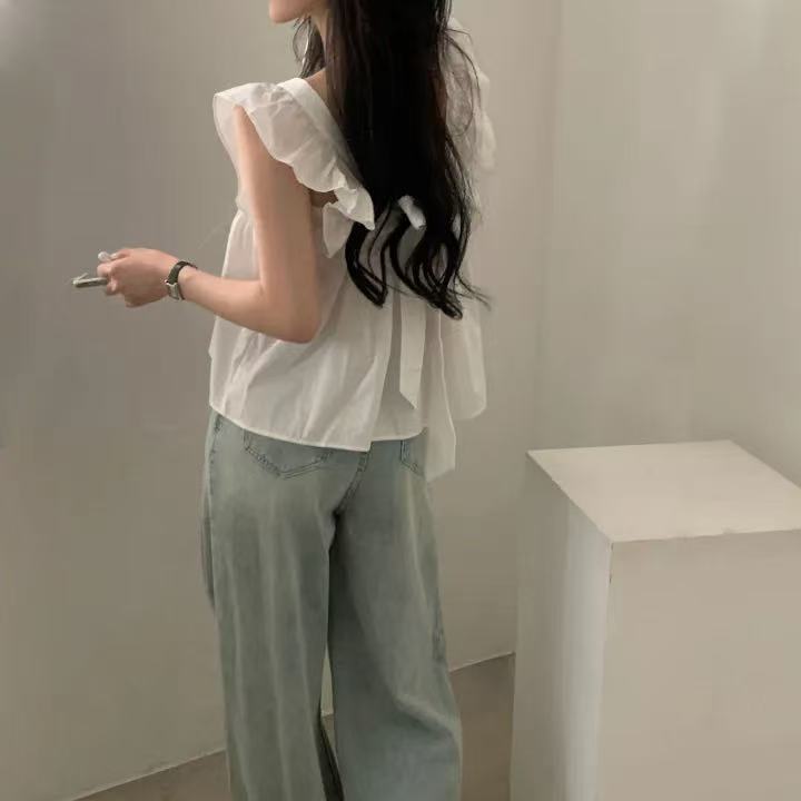 CGF13896-17B 飛飛袖後背系帶蝴蝶結背心上衣(3色)