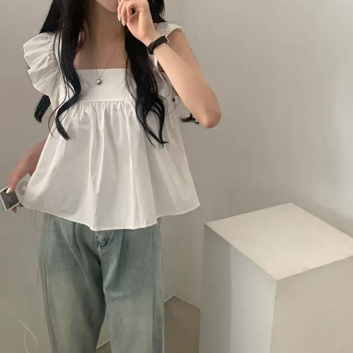 CGF13896-17B 飛飛袖後背系帶蝴蝶結背心上衣(3色)