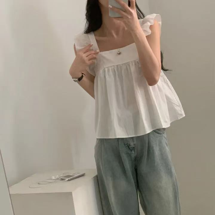 CGF13896-17B 飛飛袖後背系帶蝴蝶結背心上衣(3色)