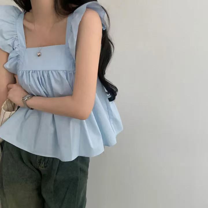 CGF13896-17B 飛飛袖後背系帶蝴蝶結背心上衣(3色)